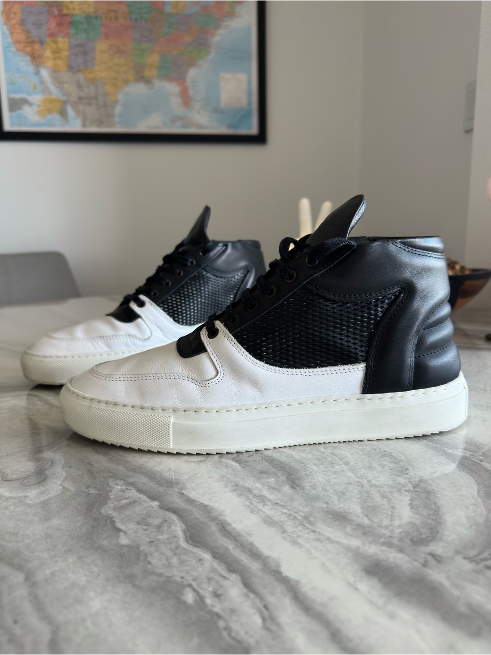 Filling Pieces Mid Top Transformed Black White Leather Sneakers